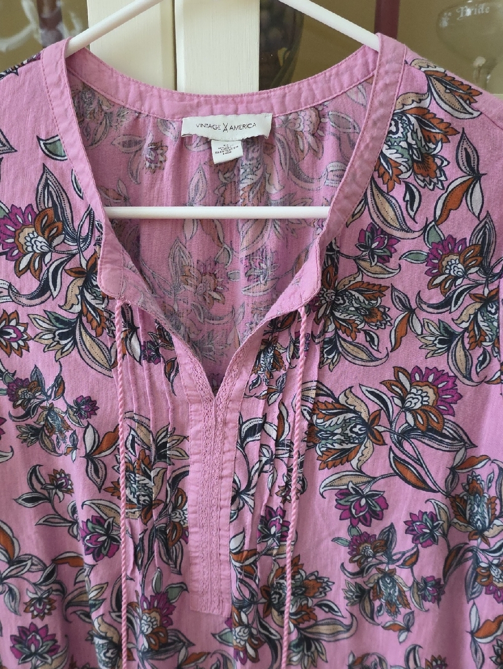 Vintage America Pink Floral Peasant Blouse